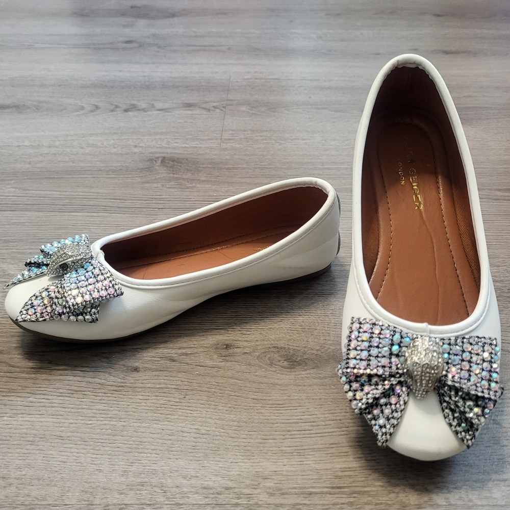 Kurt Geiger Mini Kensington Ballerina White Leather Crystal Bow Flats Kids 2